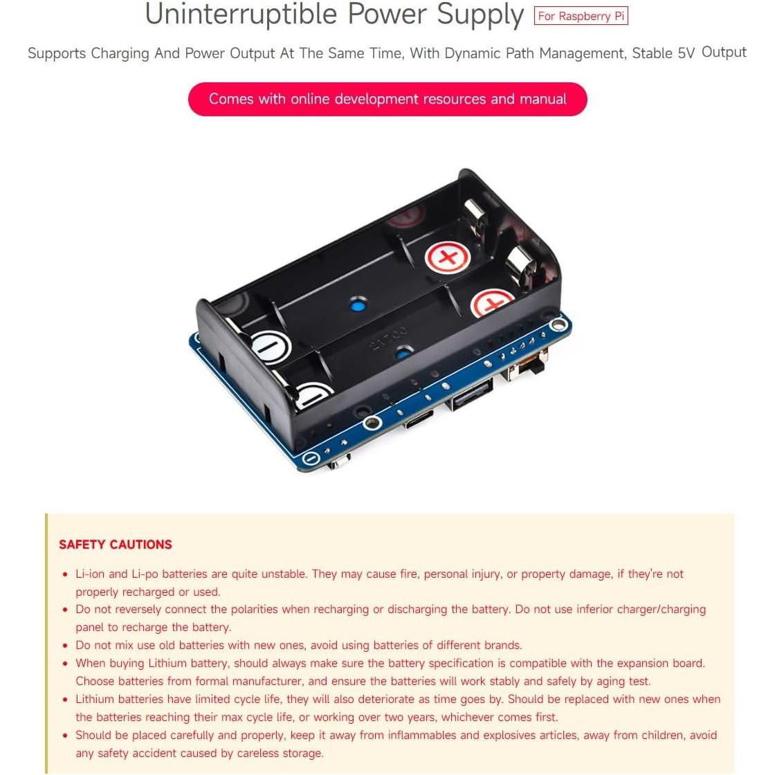 Waveshare UPS HAT (D) para Raspberry Pi, 5V, Carga Batería