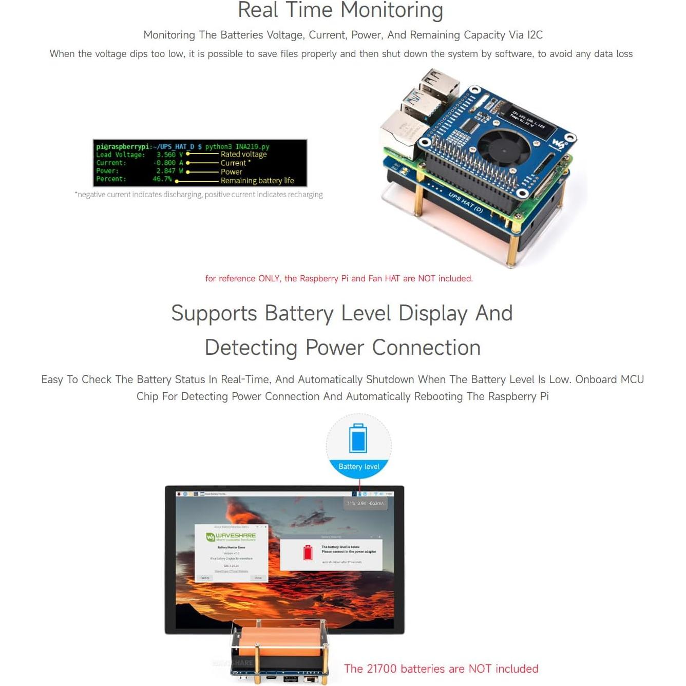 Waveshare UPS HAT (D) para Raspberry Pi, 5V, Carga Batería