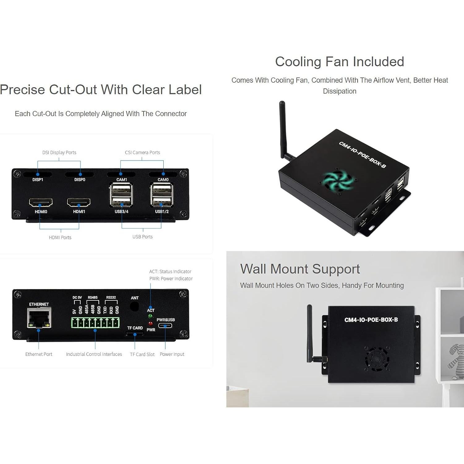 Mini Computadora PoE Waveshare CM4 IO Board B con Ventilador