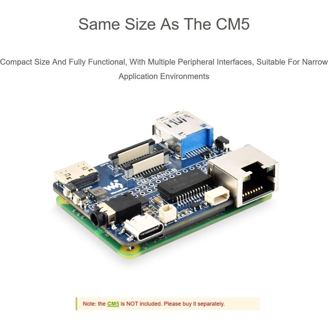 Placa Base Nano Waveshare para Raspberry Pi CM5 Lite 5.51x3.99cm