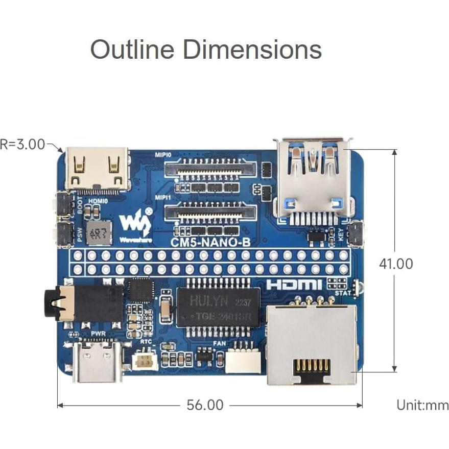 Placa Base Nano Waveshare para Raspberry Pi CM5 Lite 5.51x3.99cm