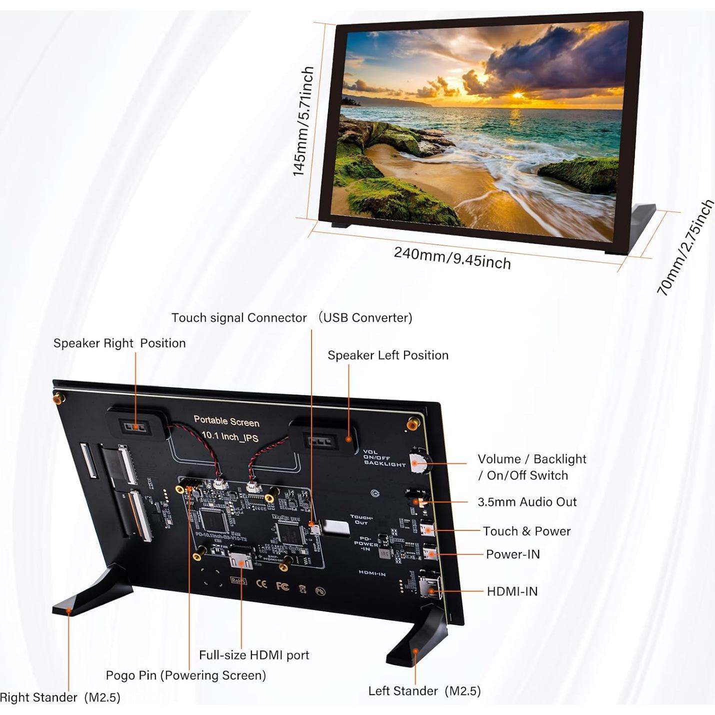 Pantalla Táctil Capacitiva 10.1" GeeekPi 1280x800 HDMI