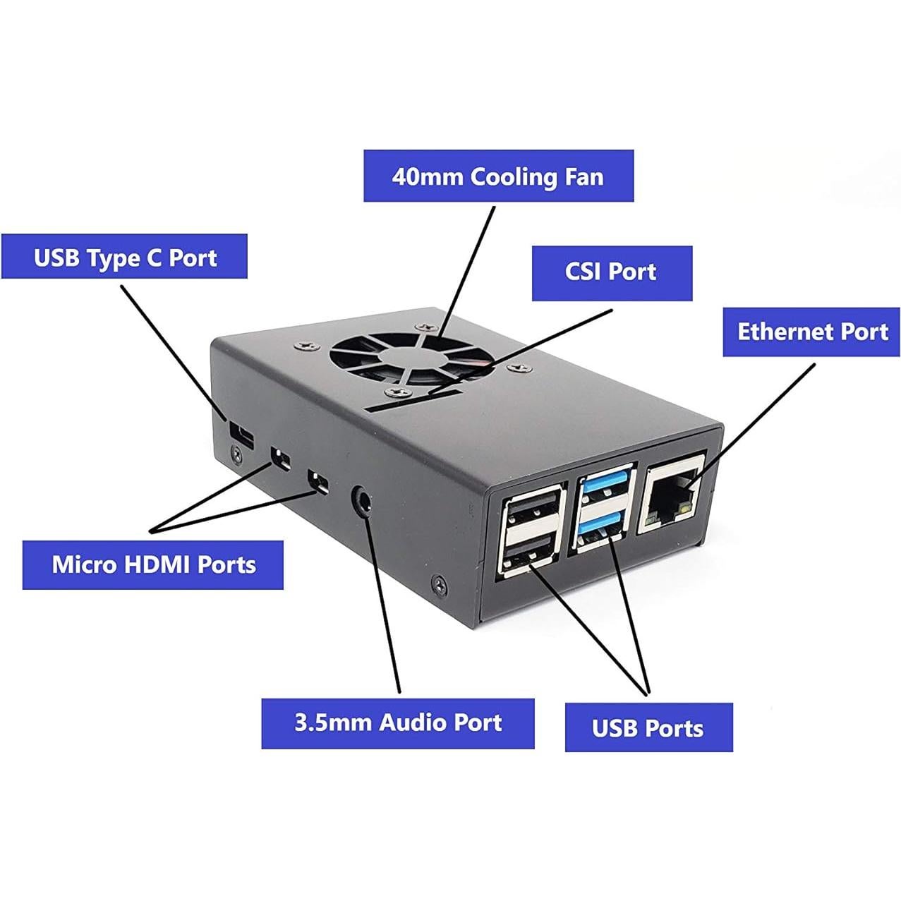 Funda de aluminio Micro Connectors para Raspberry Pi 4 B con ventilador