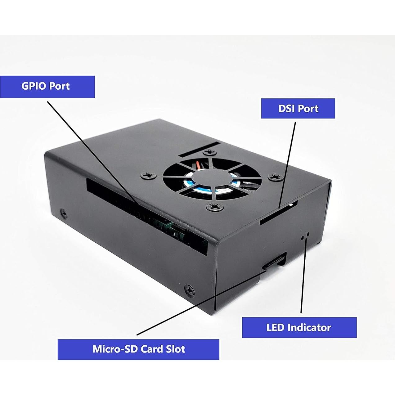 Funda de aluminio Micro Connectors para Raspberry Pi 4 B con ventilador