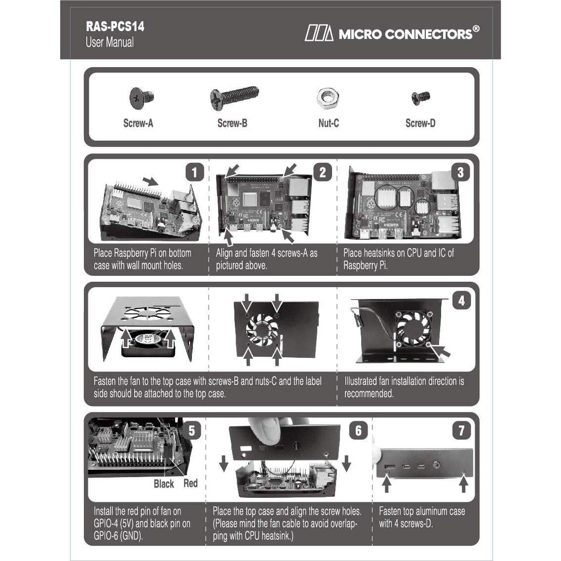 Funda de aluminio Micro Connectors para Raspberry Pi 4 B con ventilador