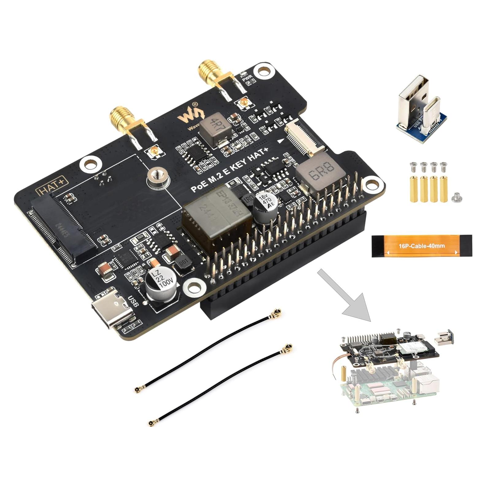 Adaptador PCIe a M.2 E Key UeeKKoo PoE para Raspberry Pi 5