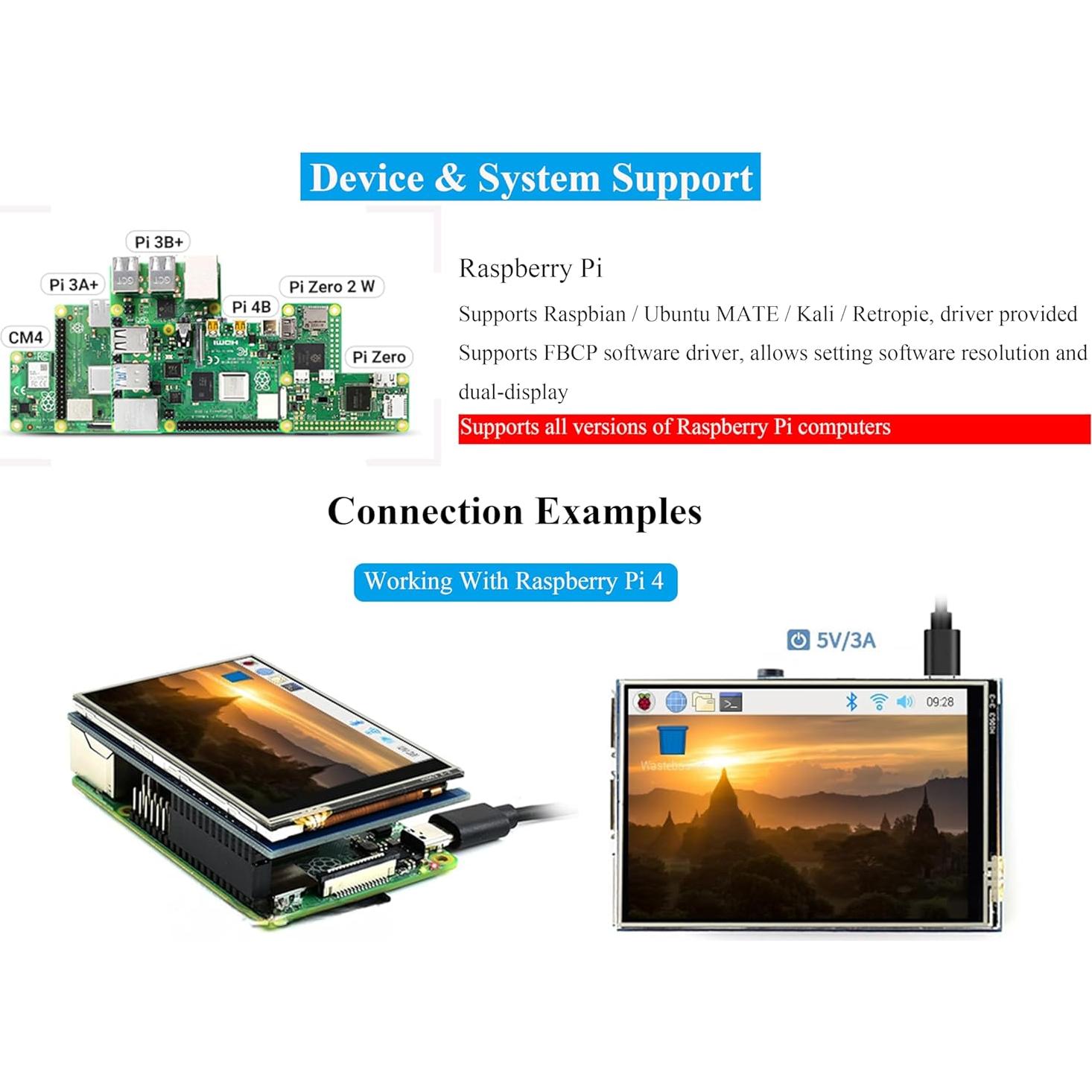 Pantalla Táctil 3.5" UeeKKoo 480x320 IPS para Raspberry Pi