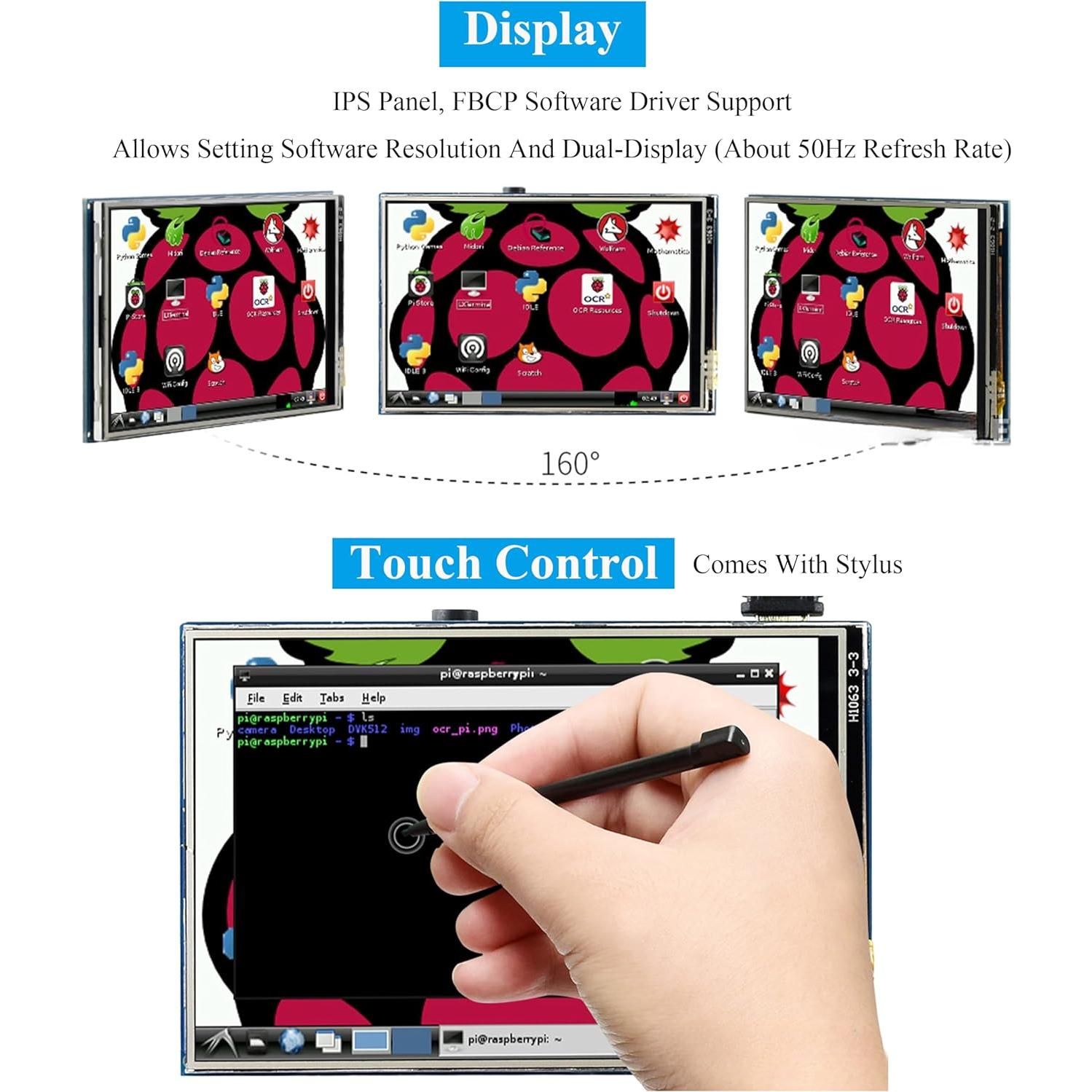 Pantalla Táctil 3.5" UeeKKoo 480x320 IPS para Raspberry Pi