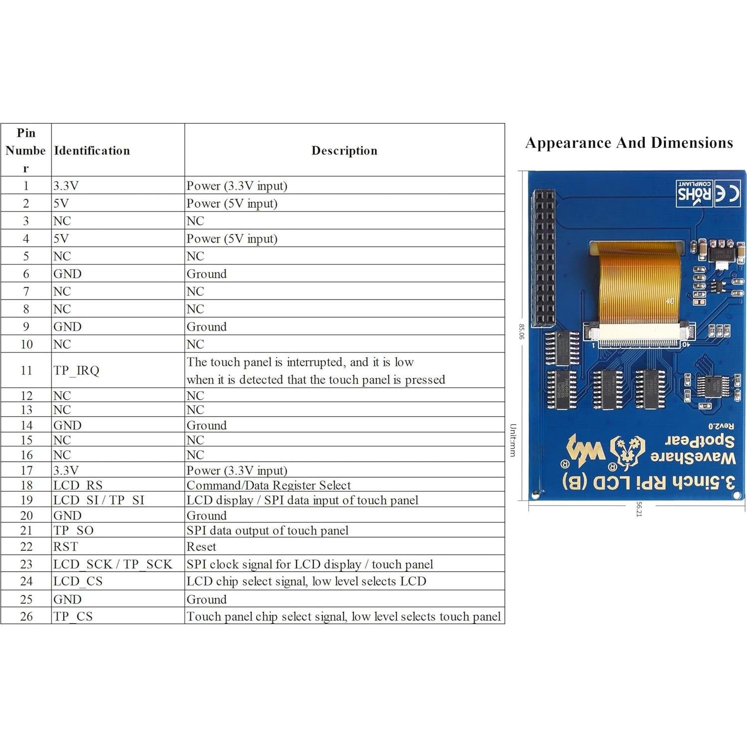Pantalla Táctil 3.5" UeeKKoo 480x320 IPS para Raspberry Pi