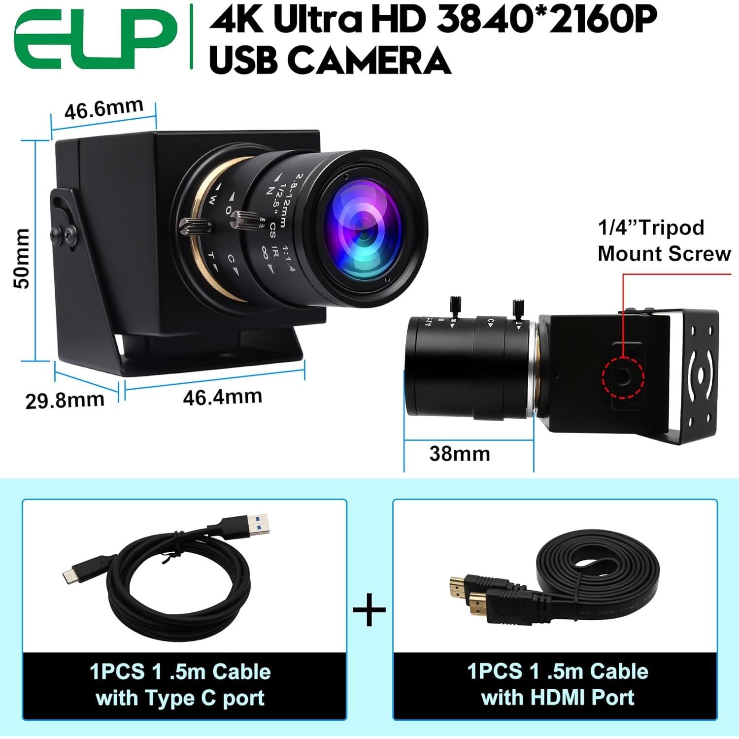 Cámara HDMI USB 4K 60fps IEights 2.8-12mm Zoom Mini