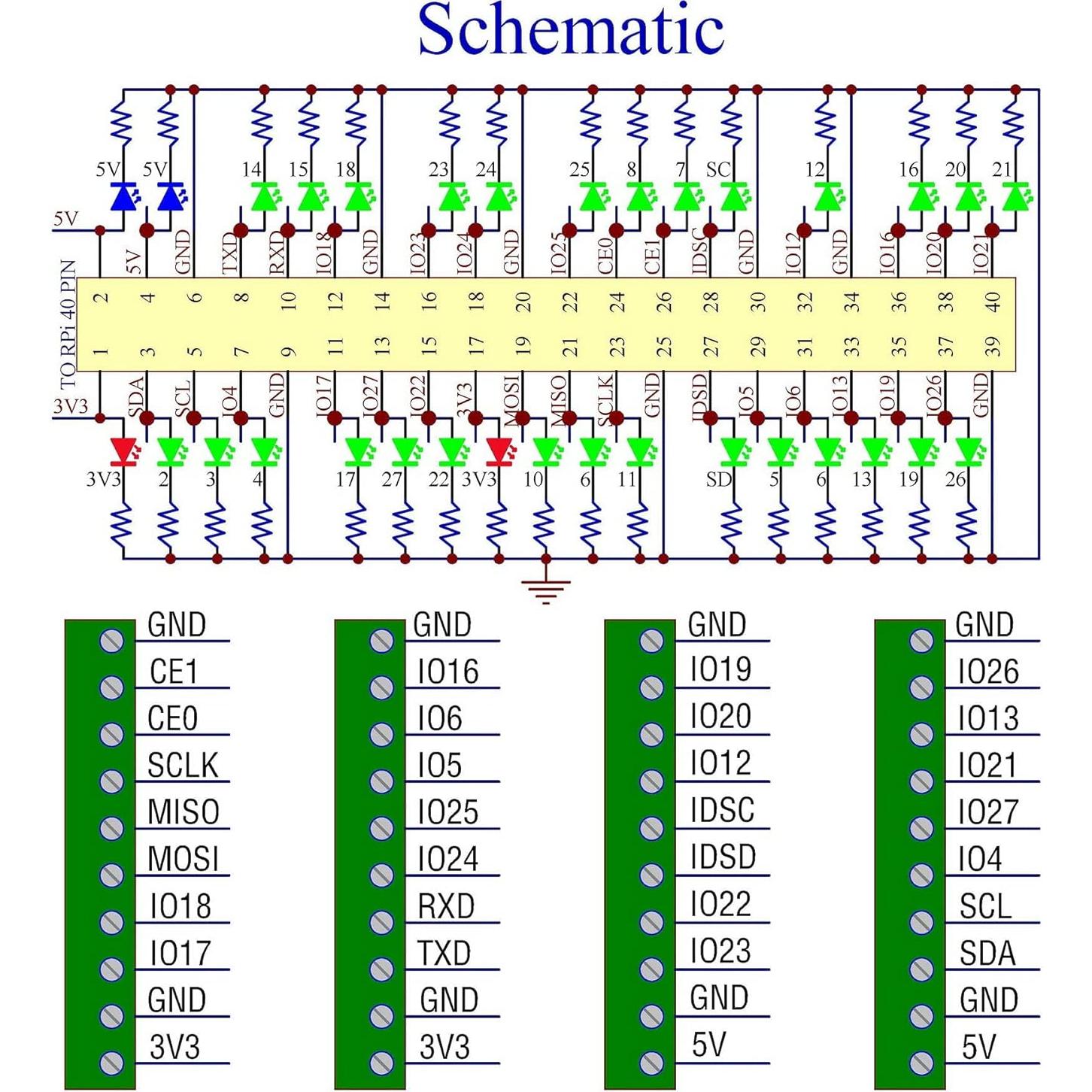 Bloque de terminales LED GPIO 5V/3.3V para Raspberry Pi