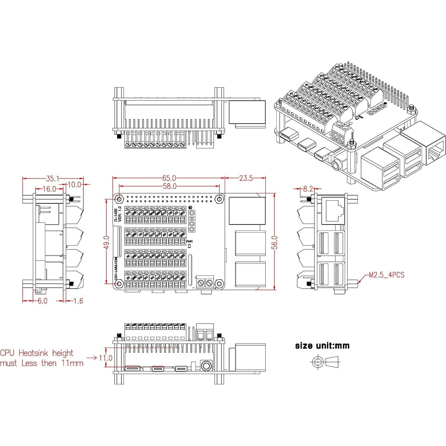 Convertidor DC-DC Step-Down HAT CZH-LABS para Raspberry Pi