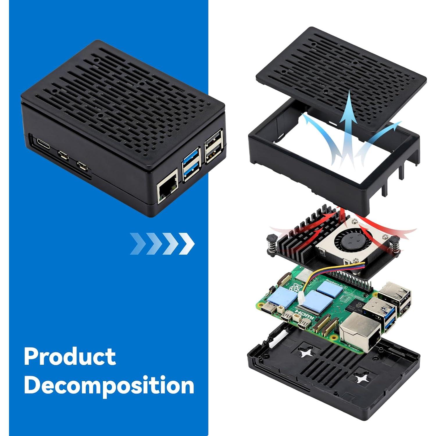 Funda TADA para Raspberry Pi 5 con Enfriador Activo Negro