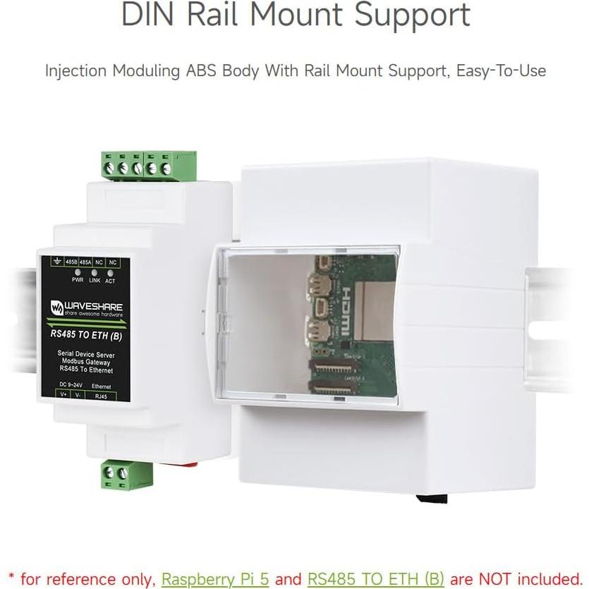 Caja ABS para riel DIN Waveshare para Raspberry Pi 5