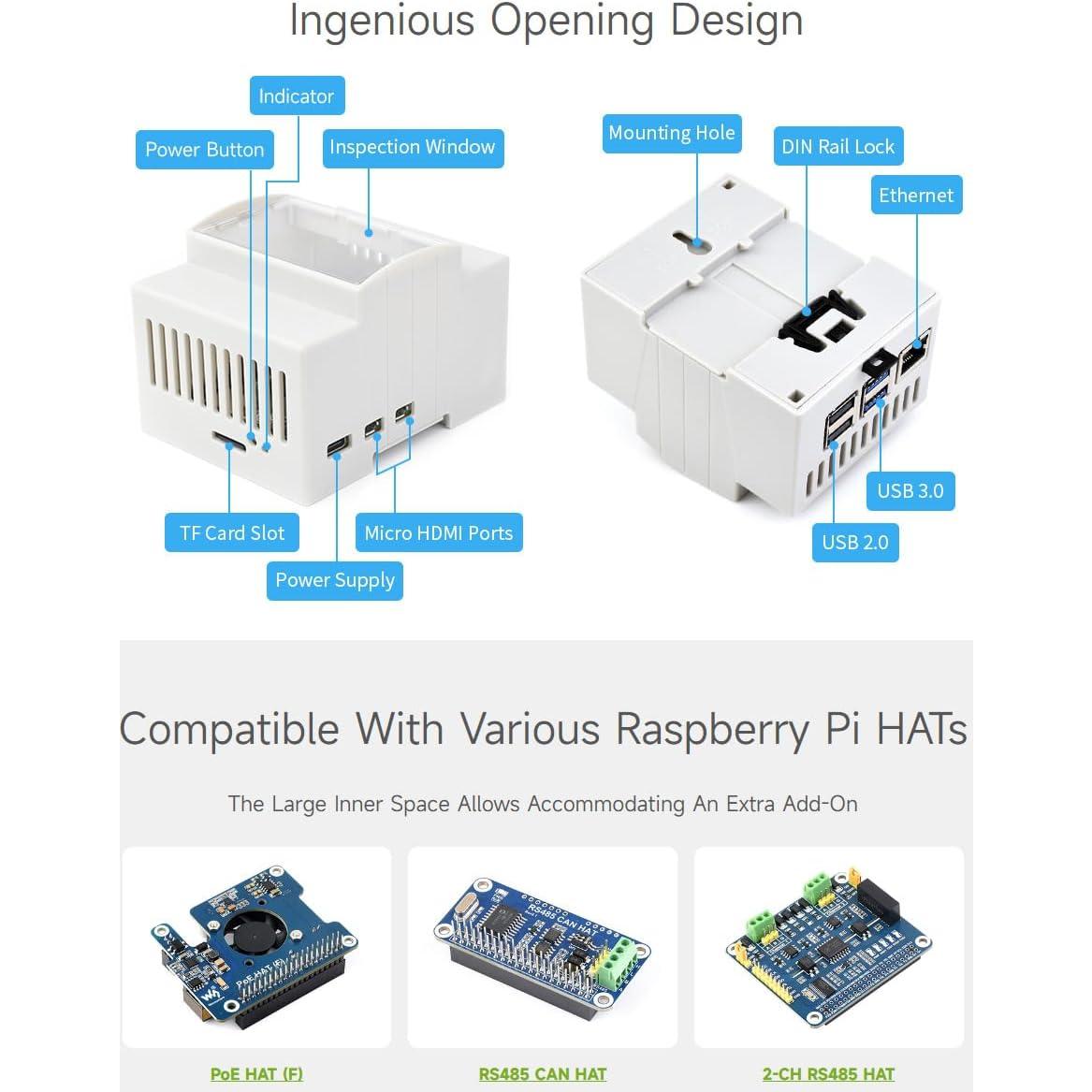 Caja ABS para riel DIN Waveshare para Raspberry Pi 5