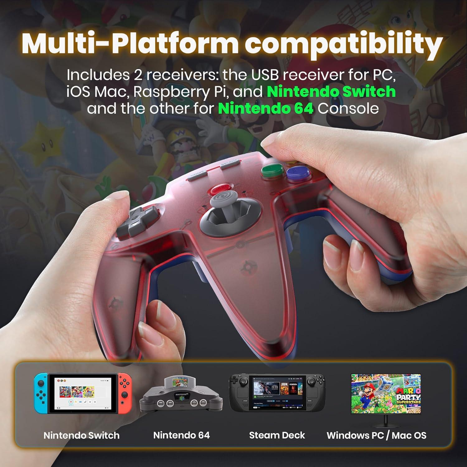 Controlador Inalámbrico N64 SAFFUN Rojo Transparente USB