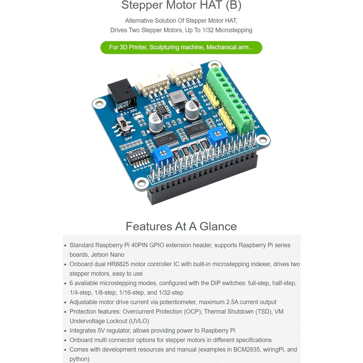 Controlador de Motor Paso a Paso HAT Waveshare HR8825 para Raspberry Pi