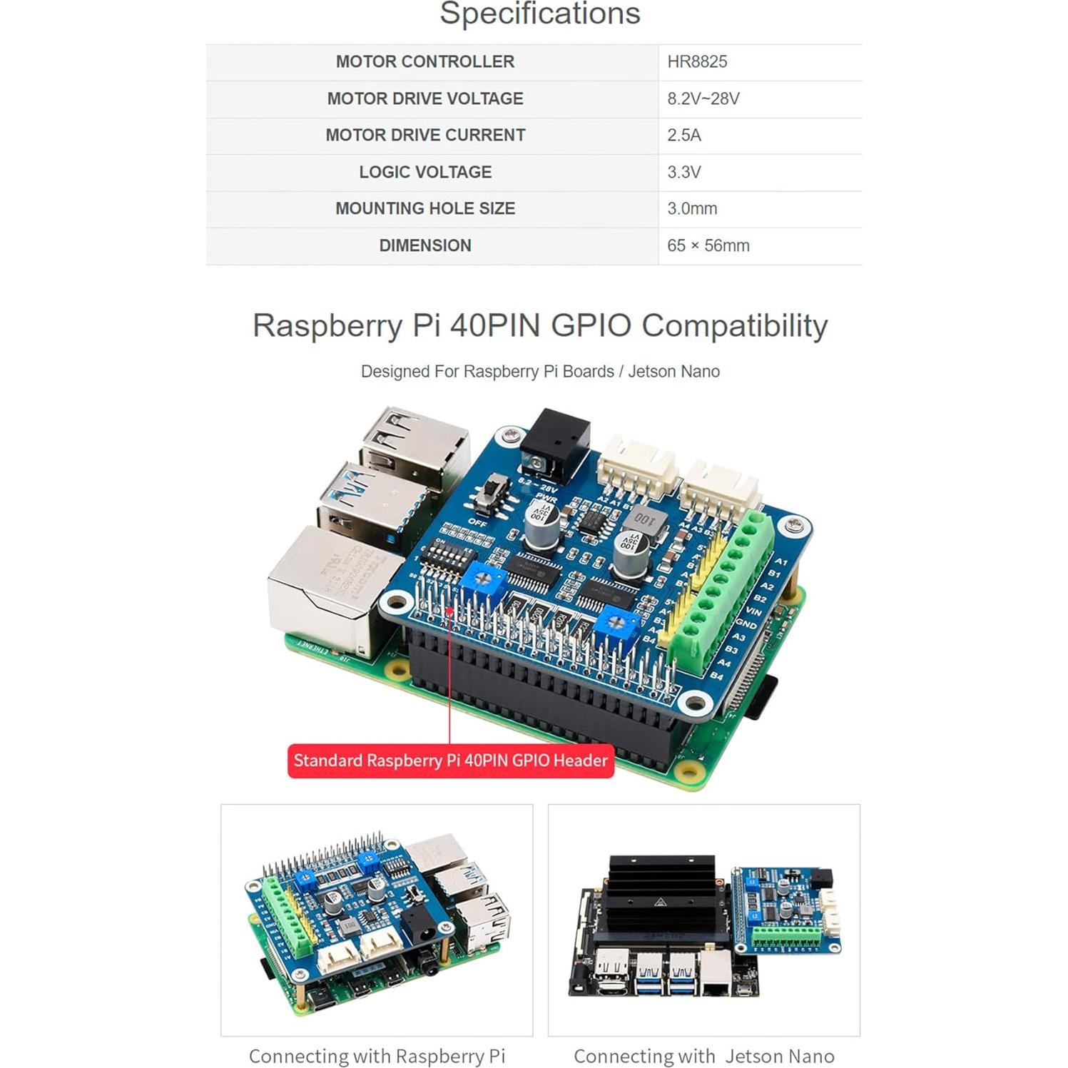 Controlador de Motor Paso a Paso HAT Waveshare HR8825 para Raspberry Pi