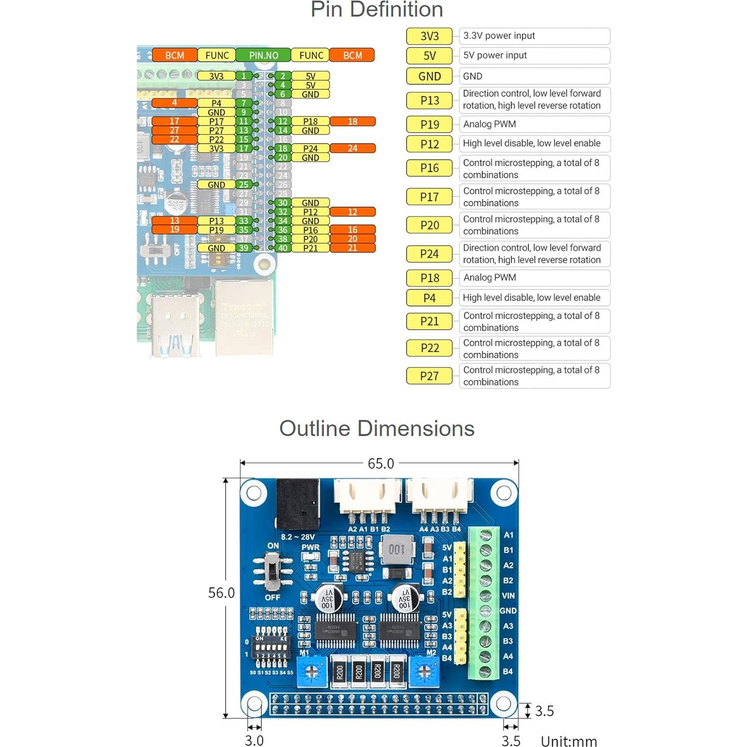 Controlador de Motor Paso a Paso HAT Waveshare HR8825 para Raspberry Pi