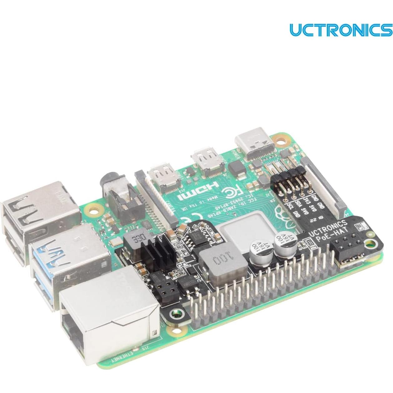UCTRONICS PoE HAT para Raspberry Pi 4B/3B+ 12.5W