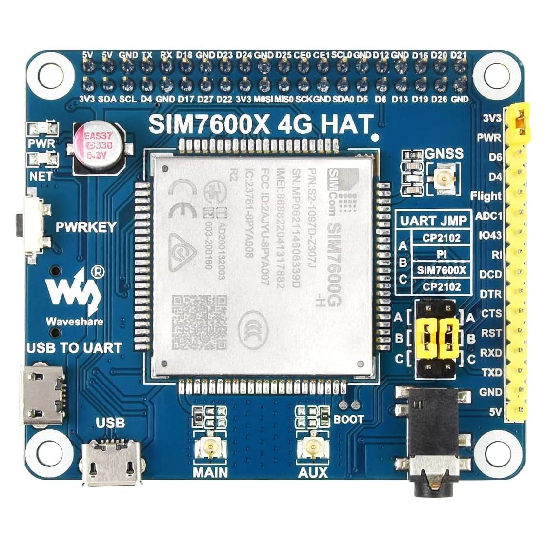Módulo Waveshare HAT 4G GSM GNSS para Raspberry Pi