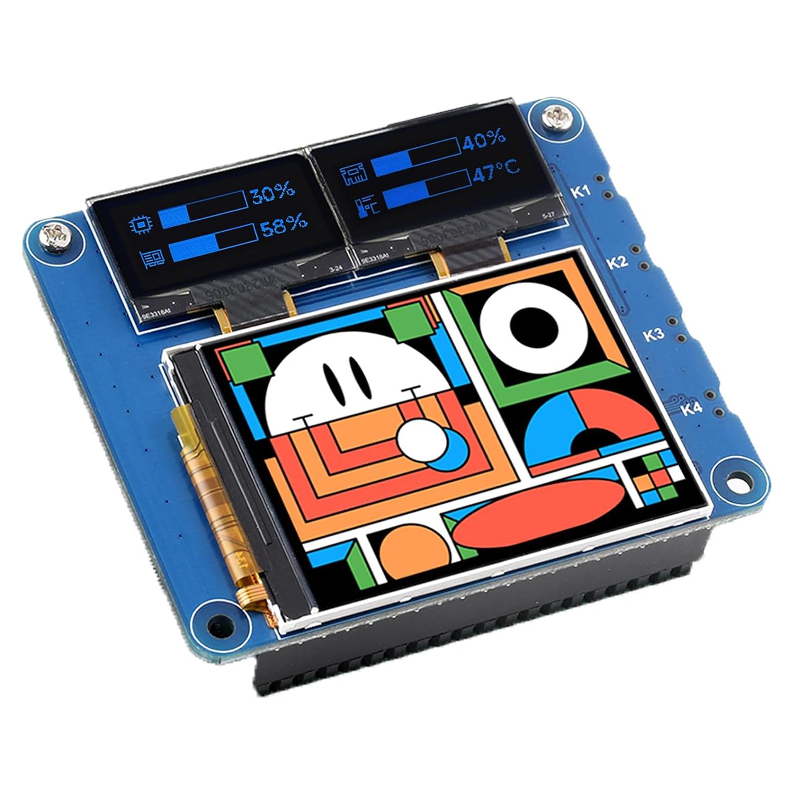 HAT OLED/LCD Wonrabai para Raspberry Pi 2" IPS y 0.96" OLED