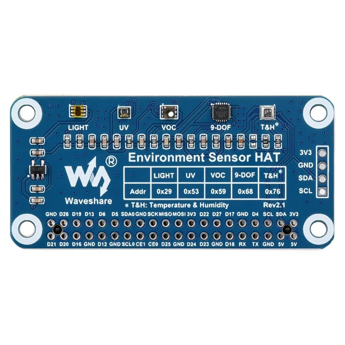 Sensor de Ambiente HAT Waveshare para Raspberry Pi - I2C, Luz, Temperatura, VOC