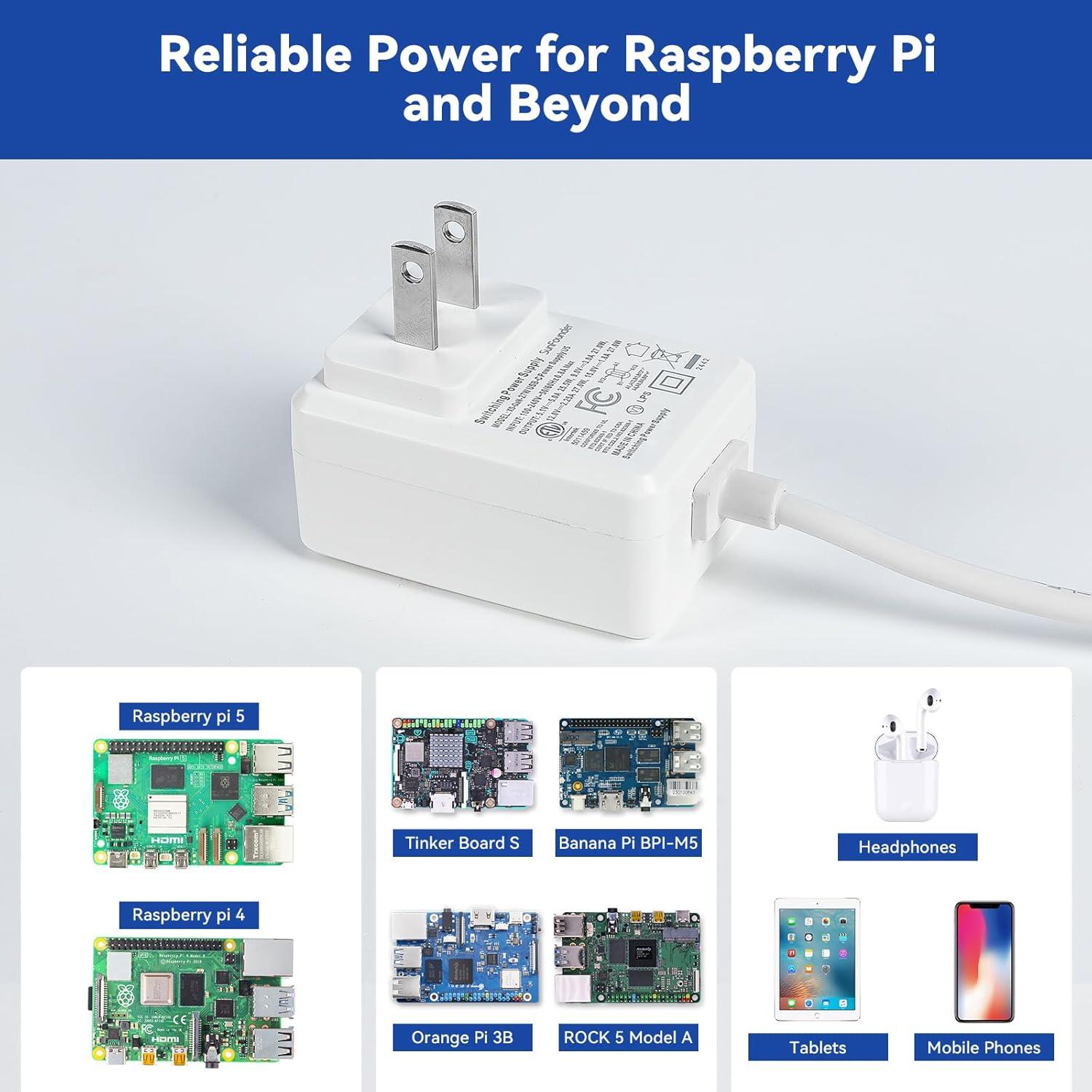 Fuente de Alimentación USB-C 27W SunFounder para Raspberry Pi 5