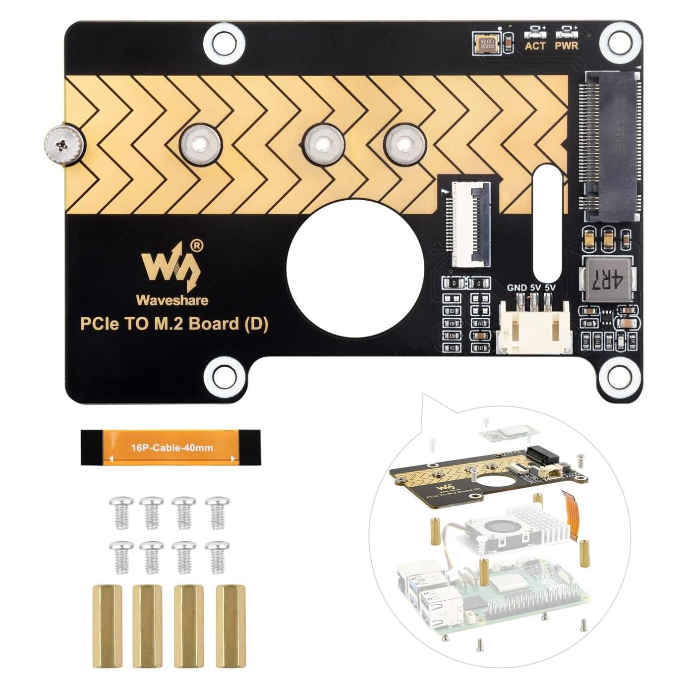 Placa adaptadora PCIe a M.2 Waveshare para Raspberry Pi 5