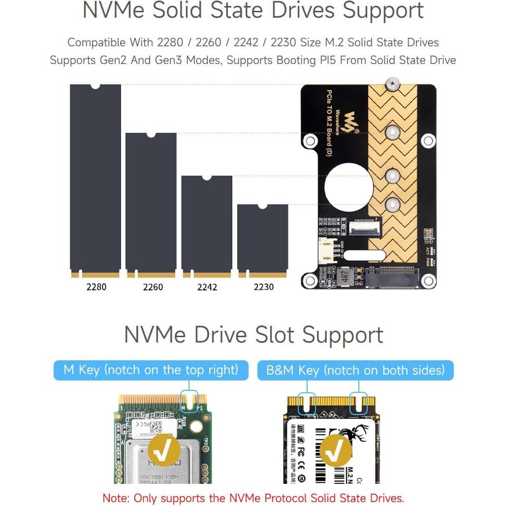 Placa adaptadora PCIe a M.2 Waveshare para Raspberry Pi 5