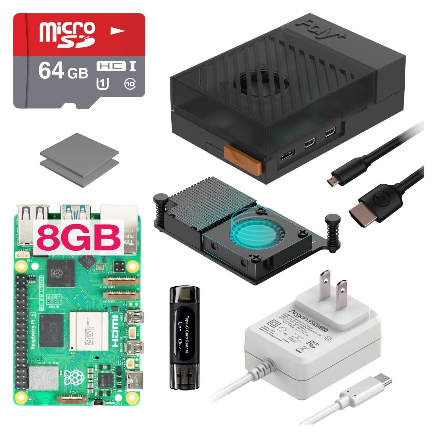 Kit Raspberry Pi 5 Argon Poly+5 8GB con Enfriador y Fuente 27W