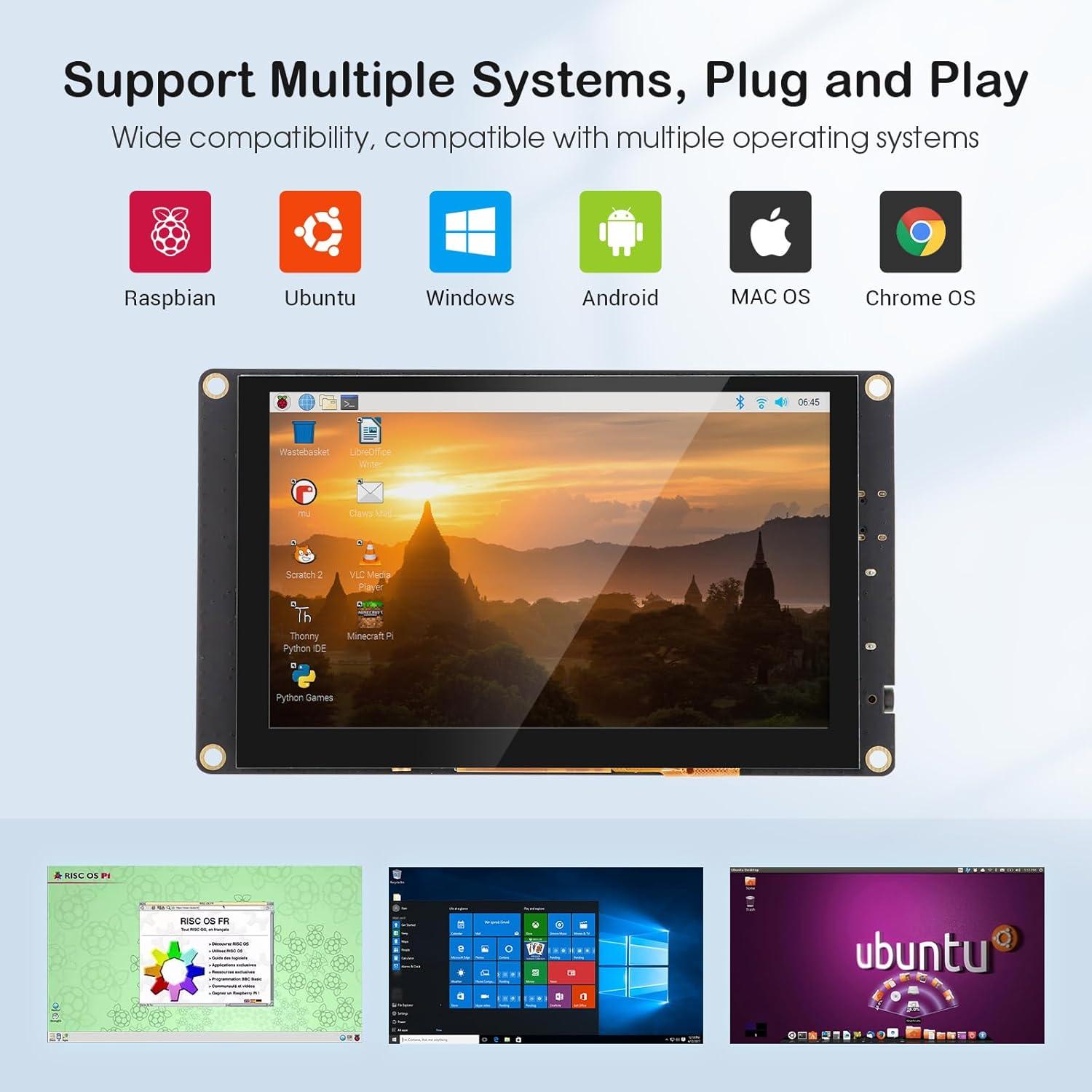 Monitor Táctil Mini ELECROW 5" HD 800x480 Raspberry Pi