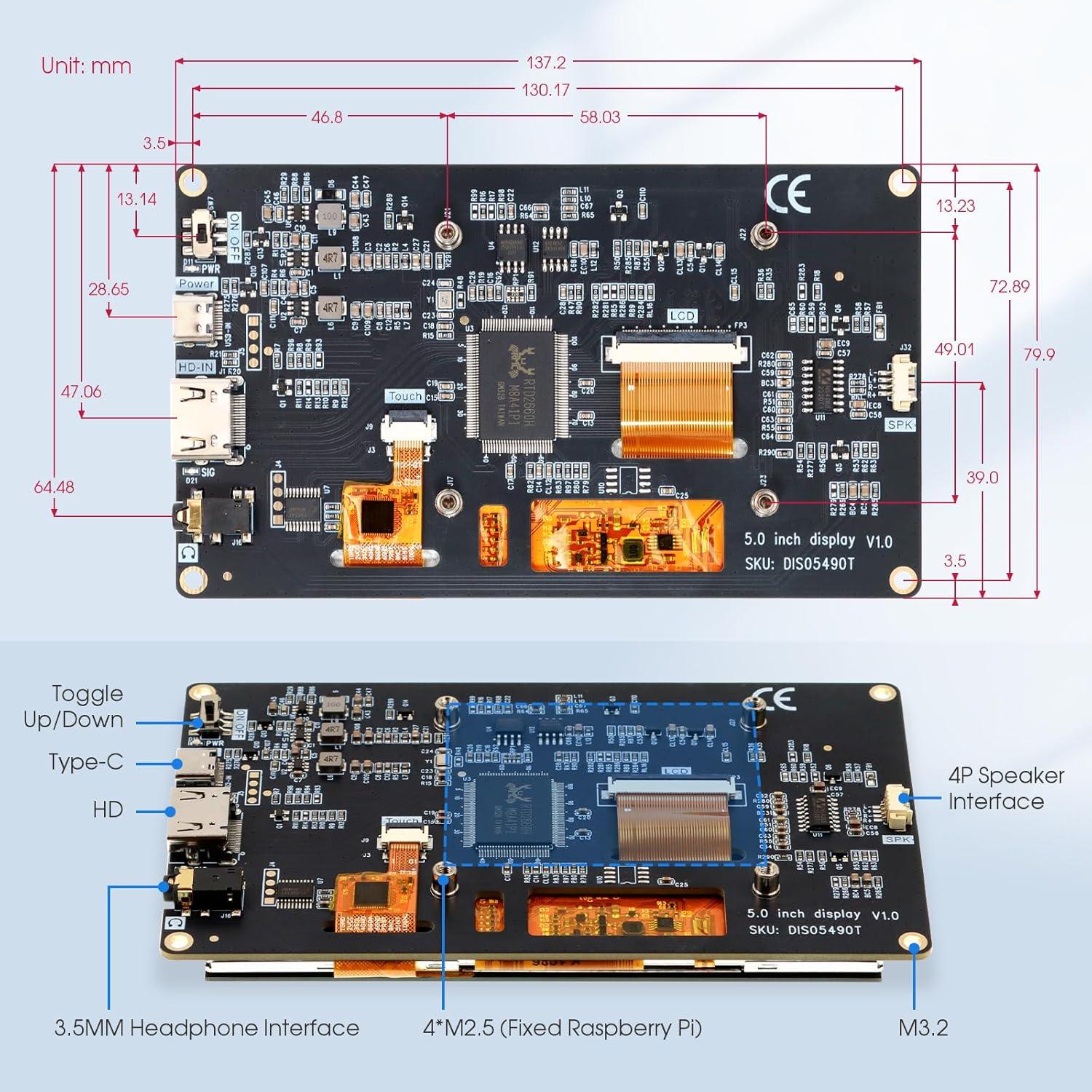 Monitor Táctil Mini ELECROW 5" HD 800x480 Raspberry Pi