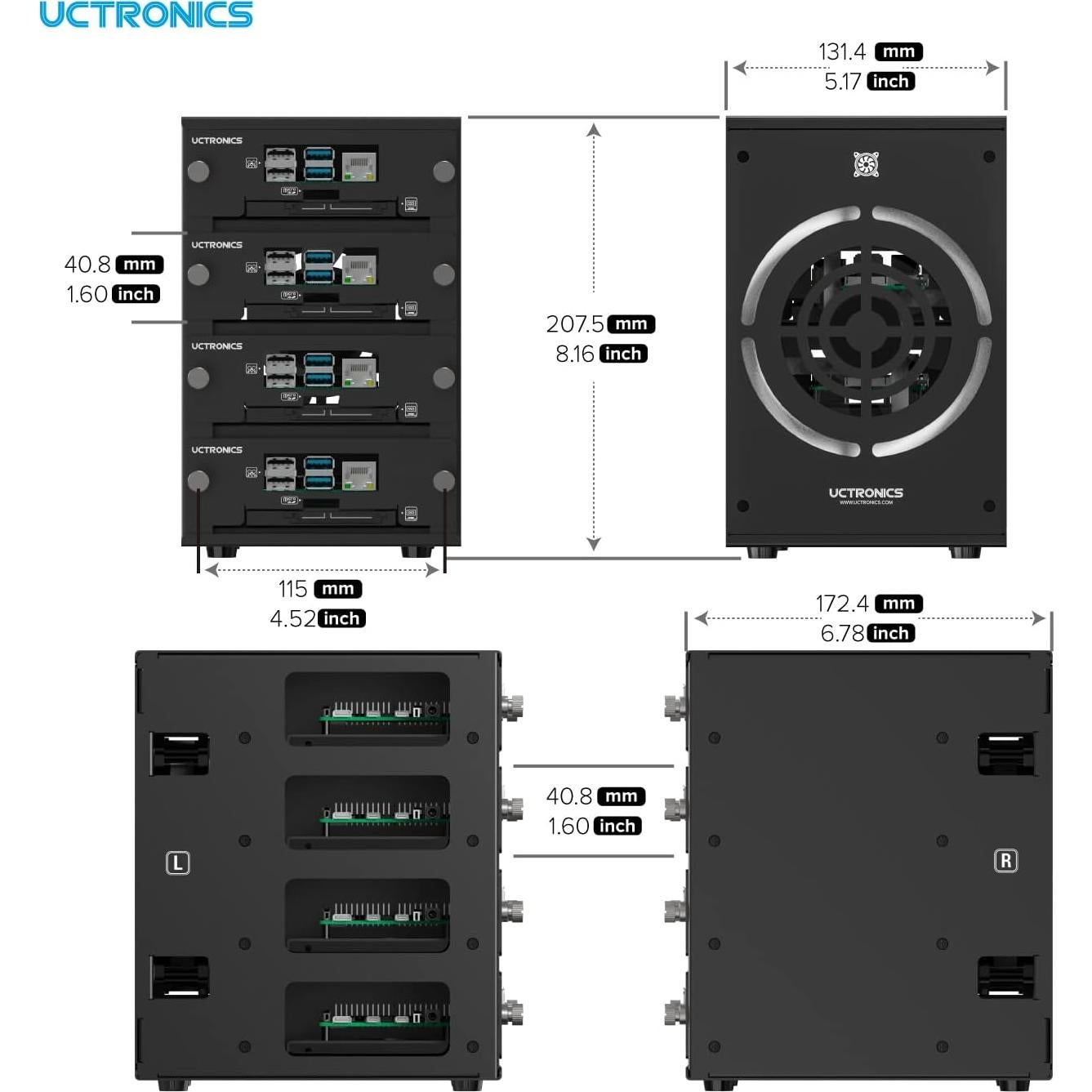 UCTRONICS Clúster para Raspberry Pi RM0002 con Ventilador LED