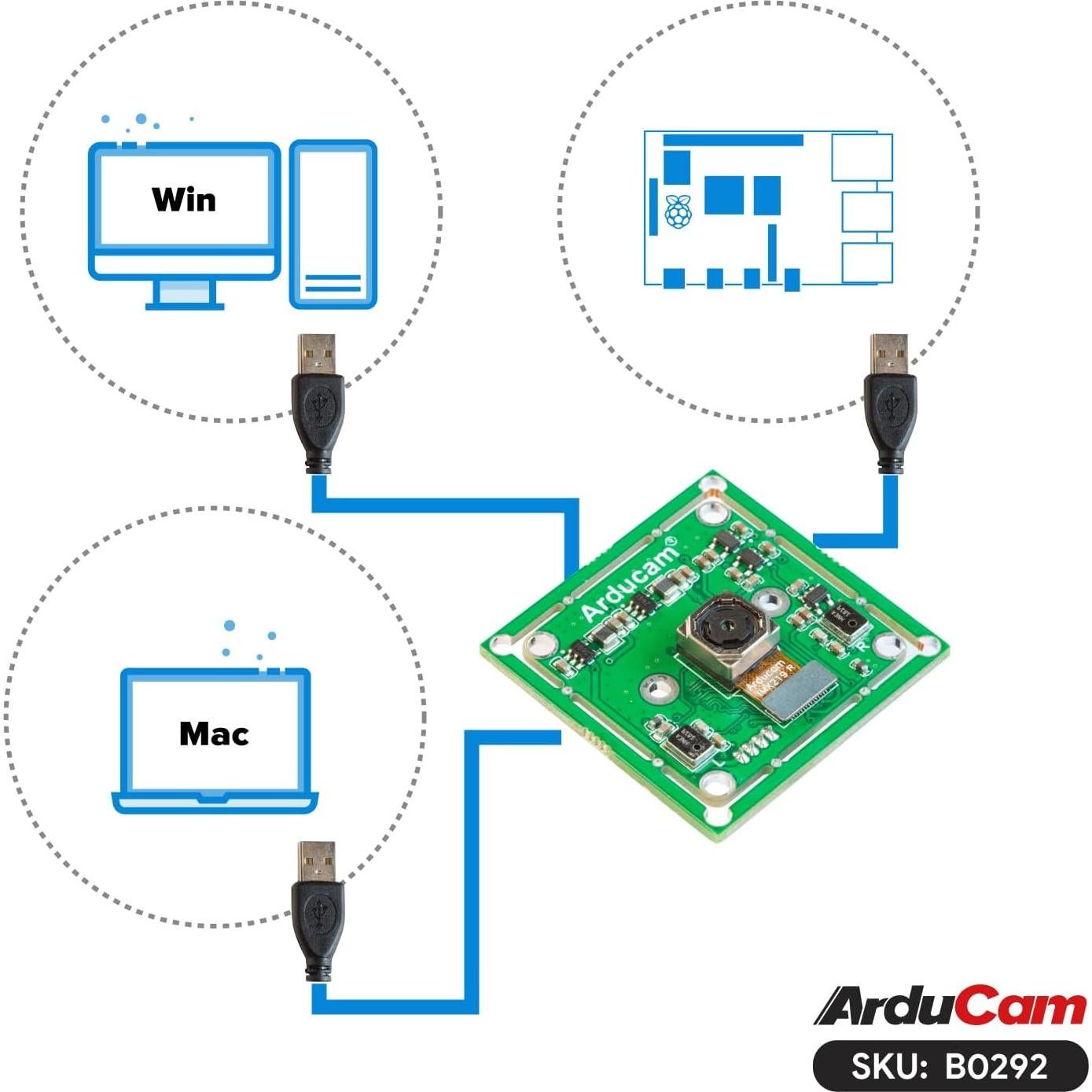 Cámara USB 4K Arducam IMX219 8MP Autofoco con Micrófono