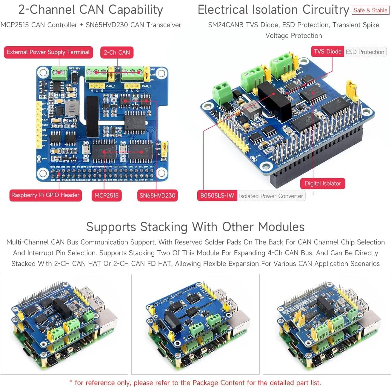 HAT de Expansión CAN Aislado Waveshare 2 Canales para Raspberry Pi