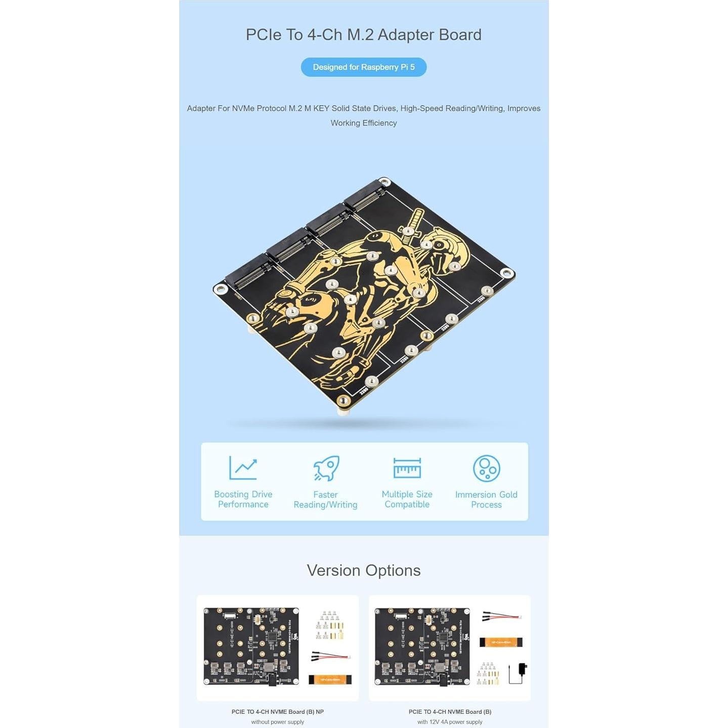 Adaptador PCIe a 4-Ch NVMe M.2 Coolwell para Raspberry Pi 5