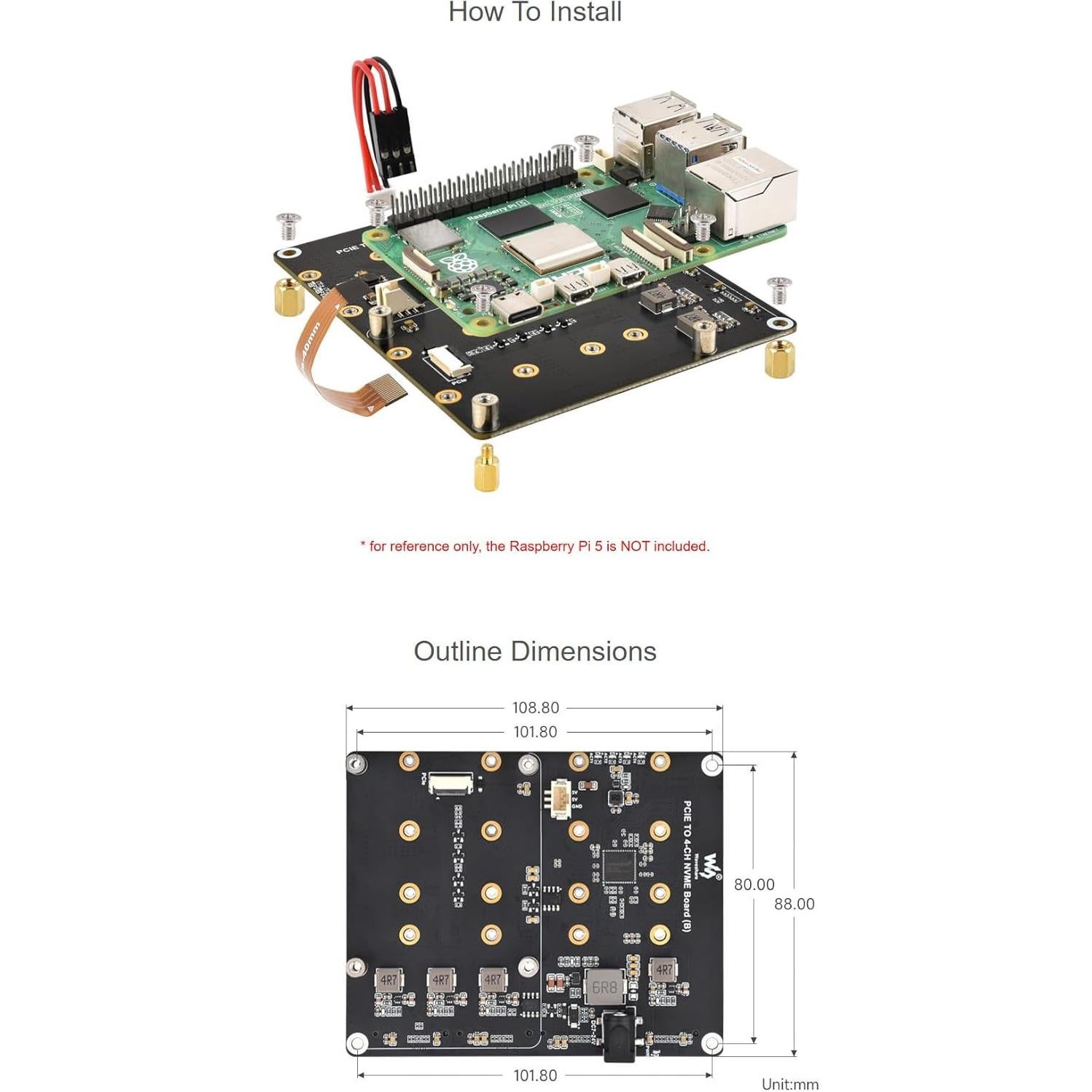 Adaptador PCIe a 4-Ch NVMe M.2 Coolwell para Raspberry Pi 5