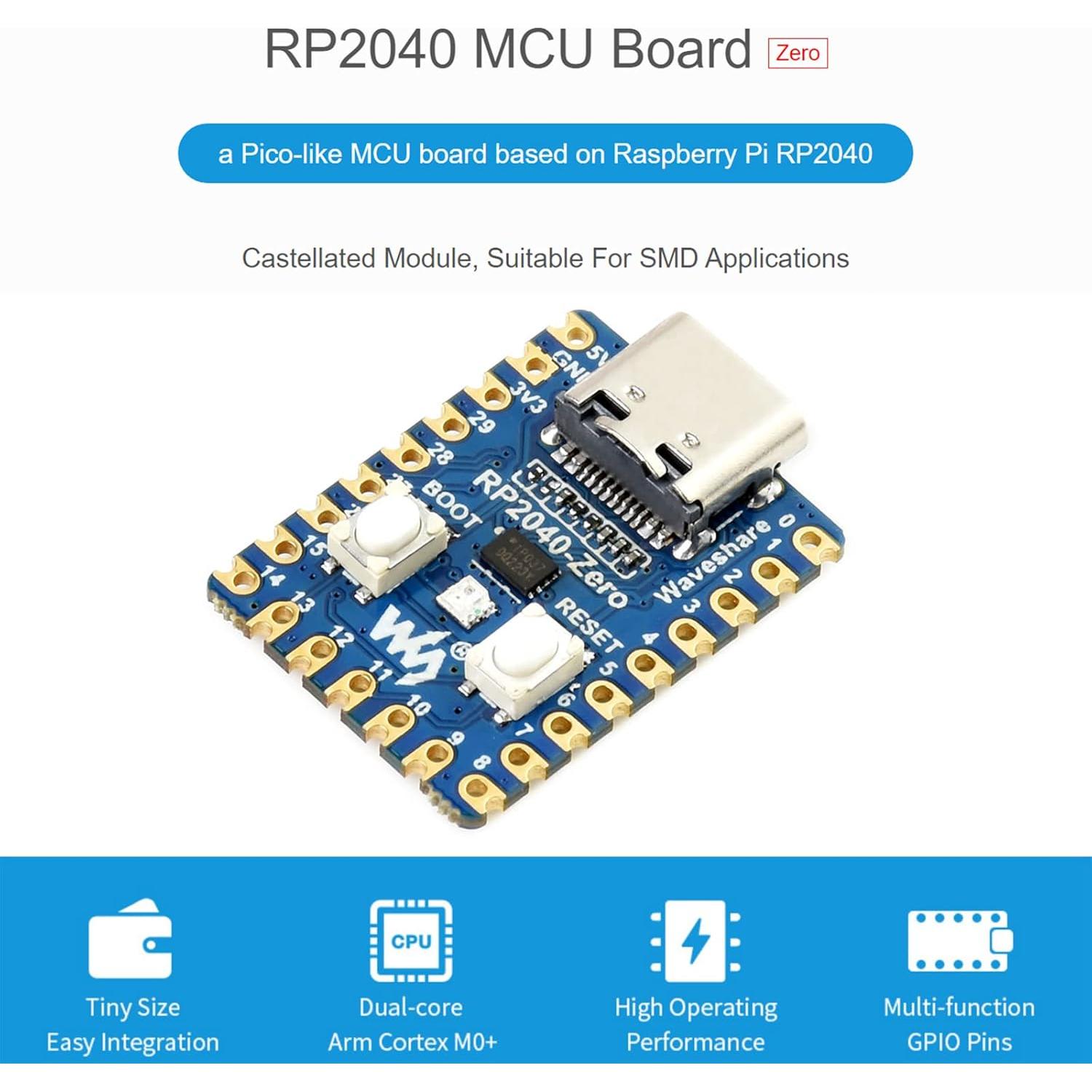 Placa de Desarrollo RP2040-Zero Waveshare USB-C 18g