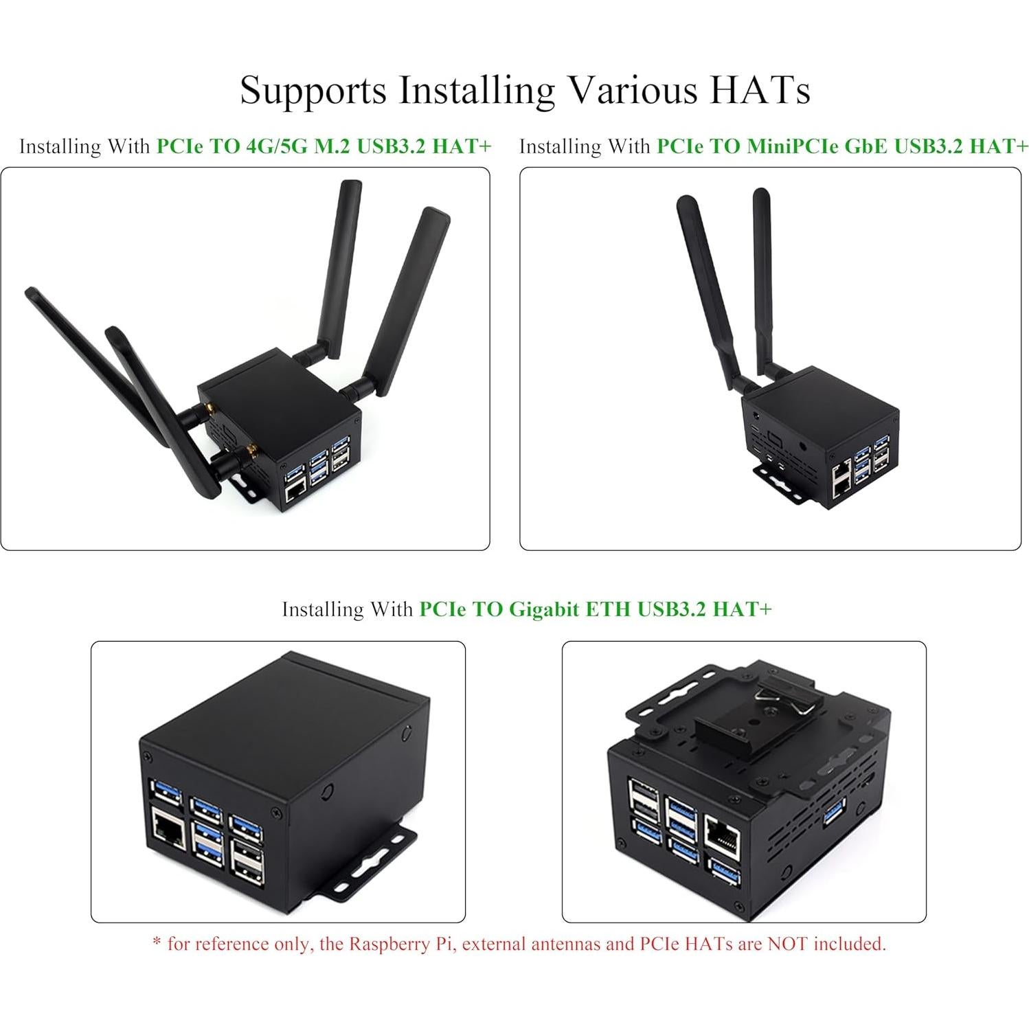 Caja de Metal Industrial Wonrabai para Raspberry Pi 5 - Soporte Montaje Pared y Riel