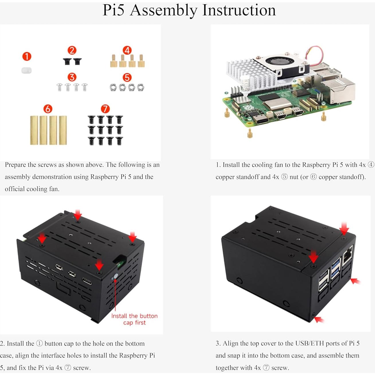 Caja de Metal Industrial Wonrabai para Raspberry Pi 5 - Soporte Montaje Pared y Riel
