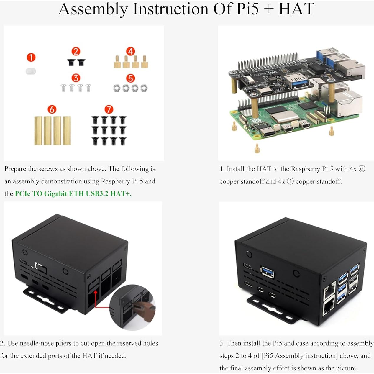 Caja de Metal Industrial Wonrabai para Raspberry Pi 5 - Soporte Montaje Pared y Riel