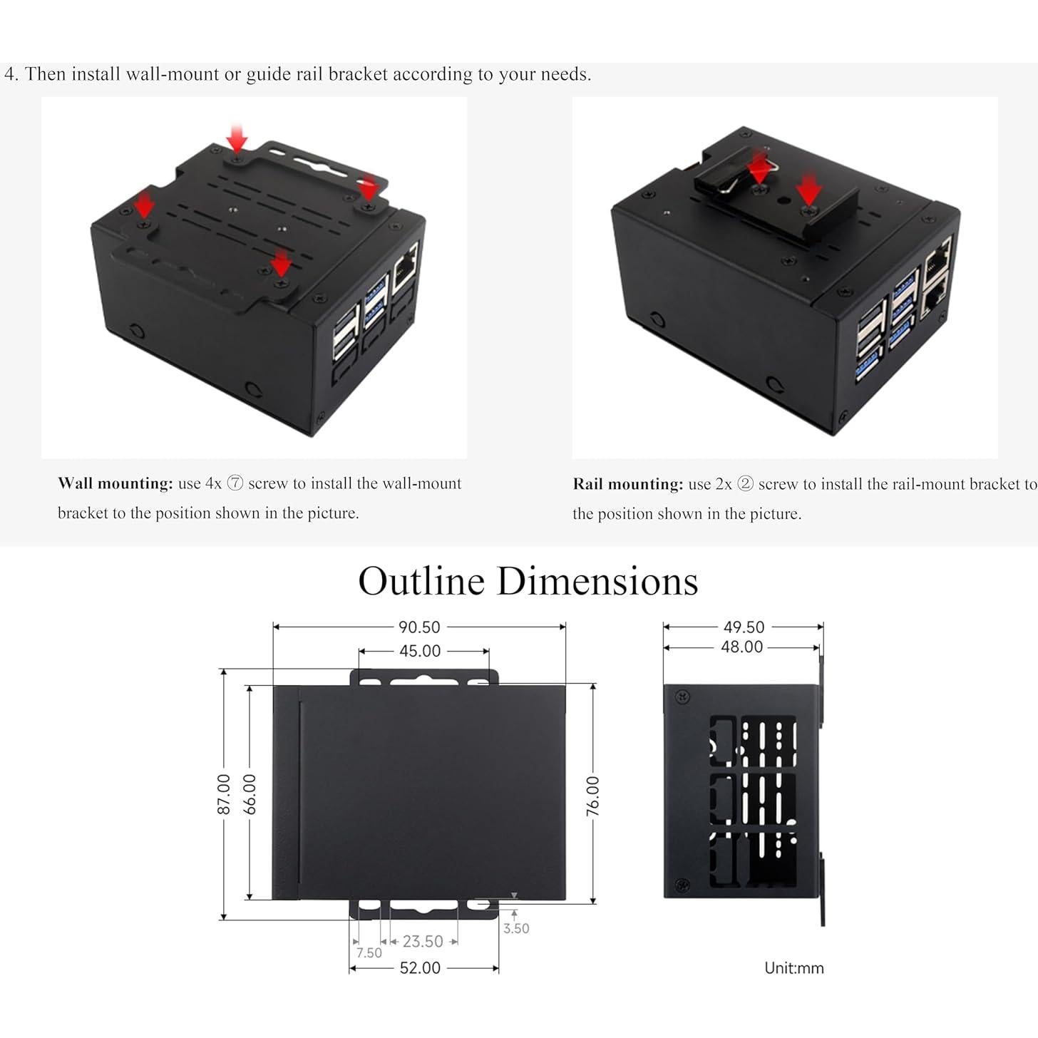 Caja de Metal Industrial Wonrabai para Raspberry Pi 5 - Soporte Montaje Pared y Riel
