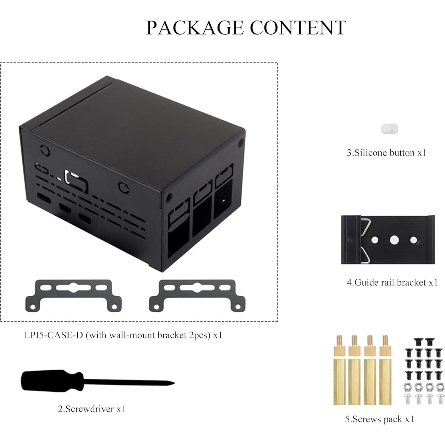 Caja de Metal Industrial Wonrabai para Raspberry Pi 5 - Soporte Montaje Pared y Riel