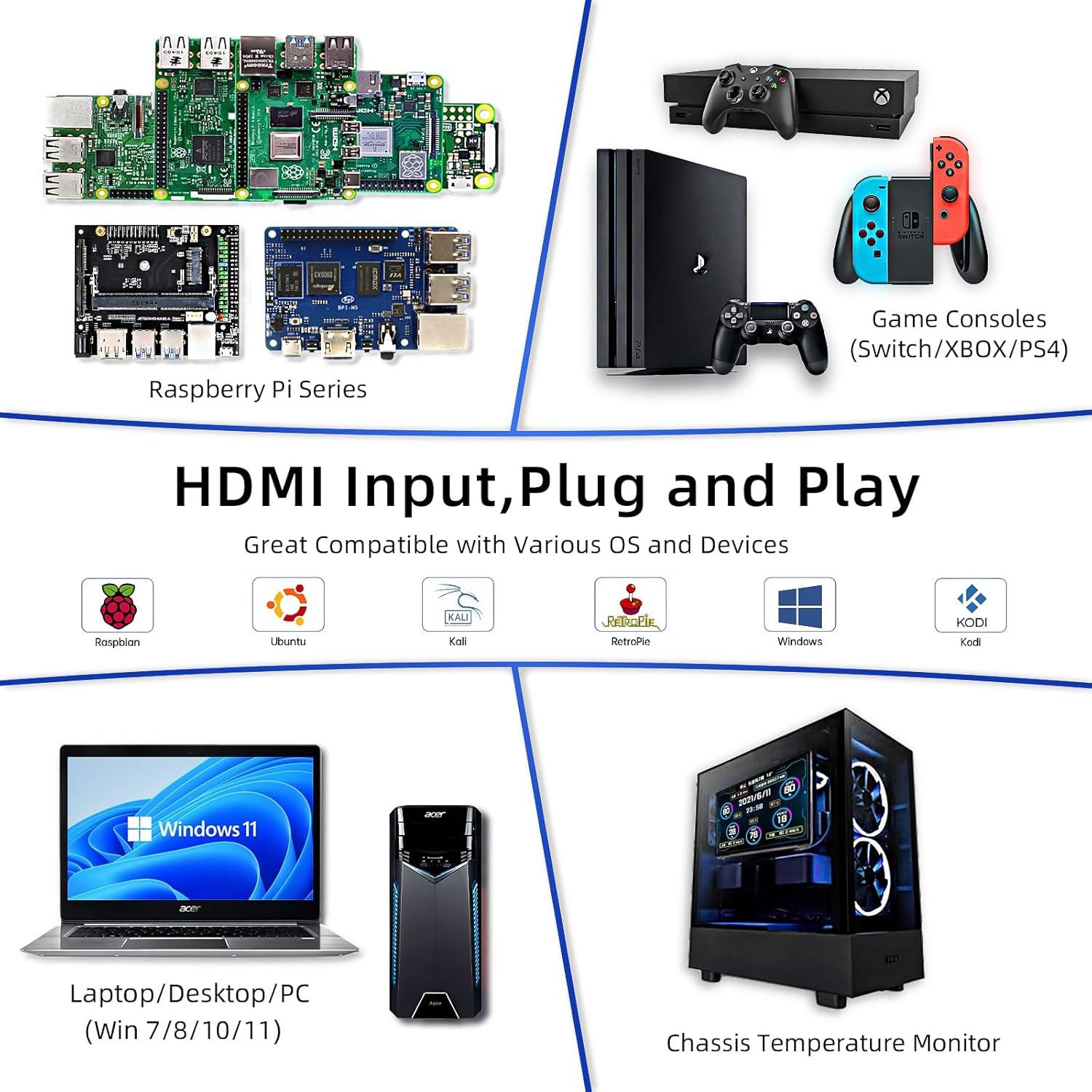 Monitor LCD 7" HAMTYSAN HDMI 800x480 para Raspberry Pi