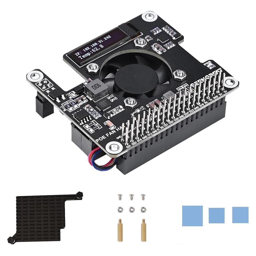 POE HAT Xicoolee para Raspberry Pi 5 con Ventilador y OLED