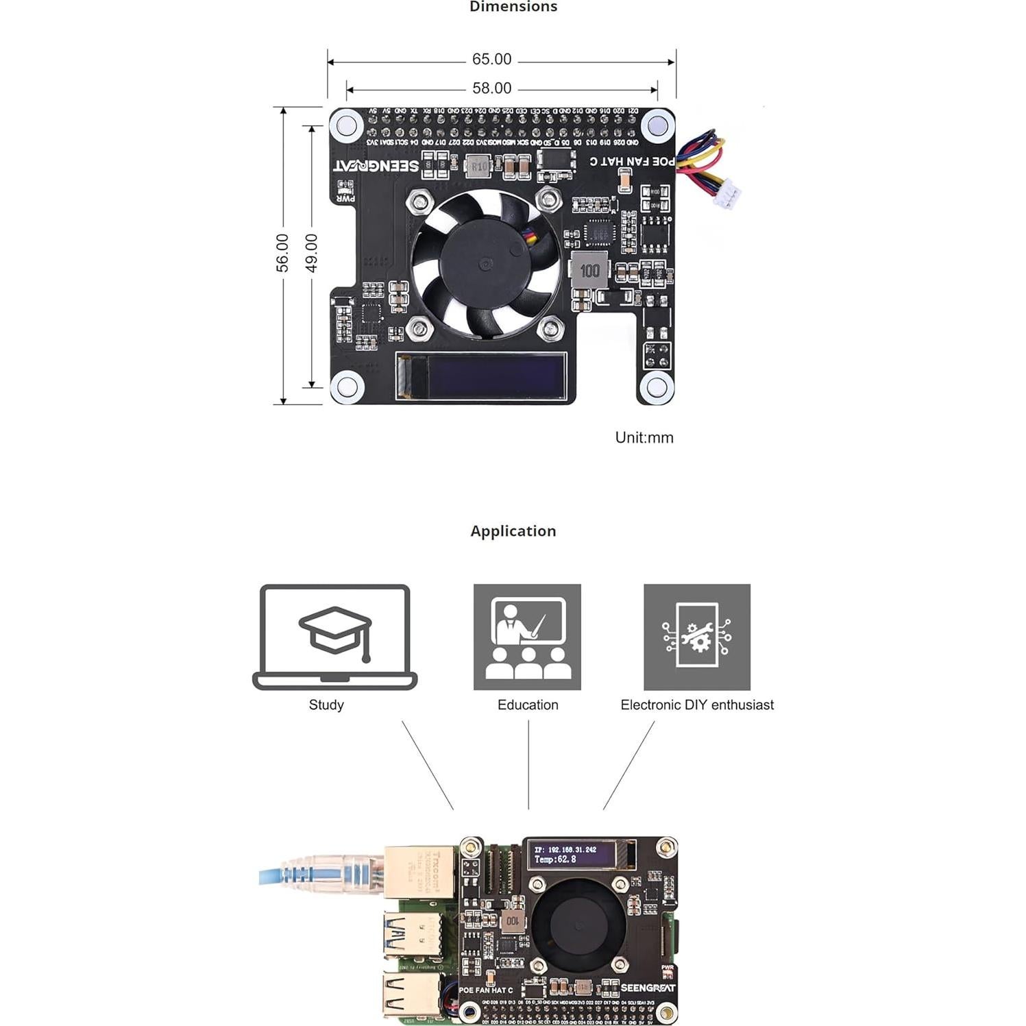 POE HAT Xicoolee para Raspberry Pi 5 con Ventilador y OLED