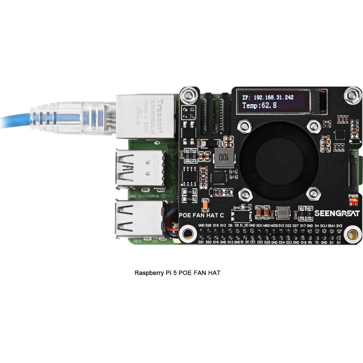 POE HAT Xicoolee para Raspberry Pi 5 con Ventilador y OLED