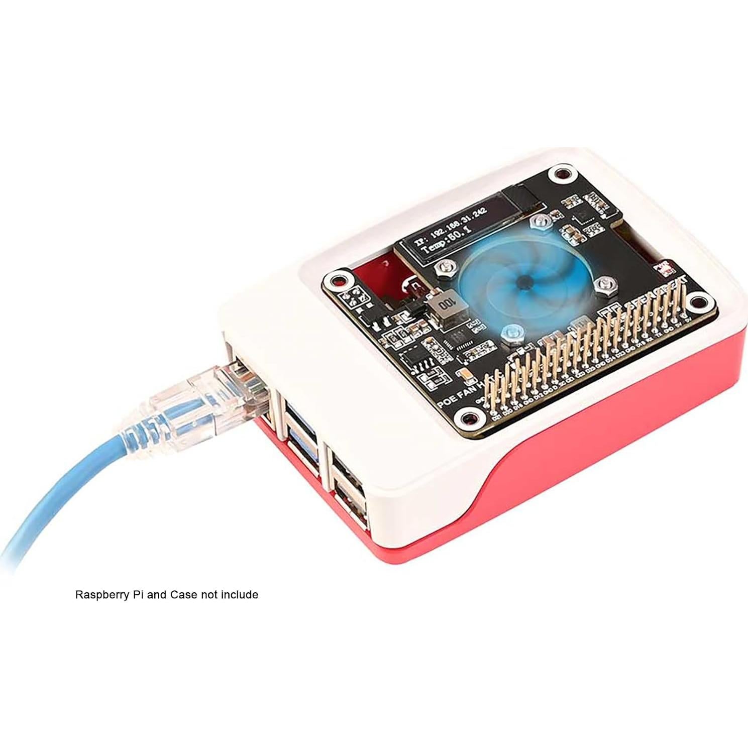 POE HAT Xicoolee para Raspberry Pi 5 con Ventilador y OLED