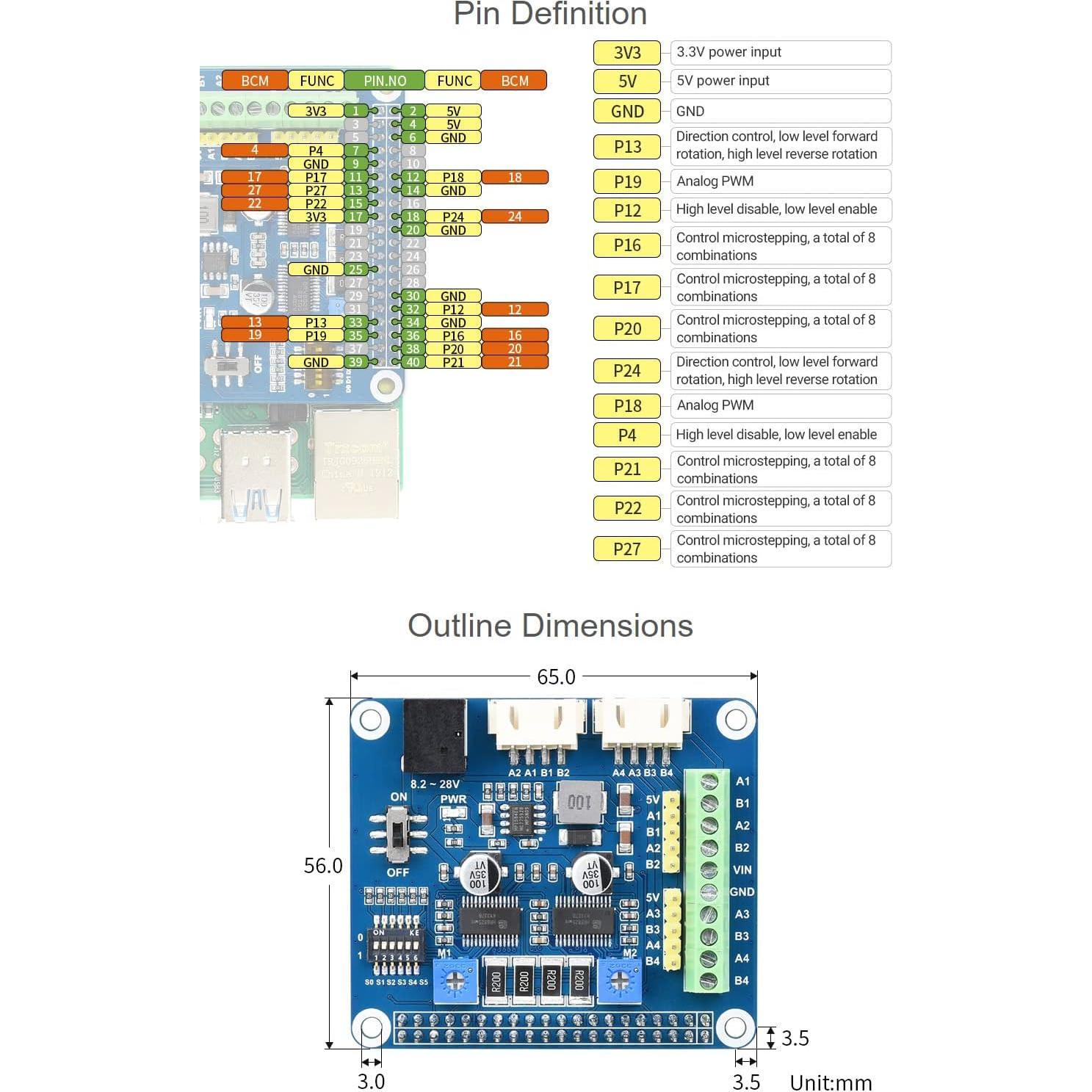 Controlador de Motor Paso a Paso HAT Waveshare HRB8825 2.5A